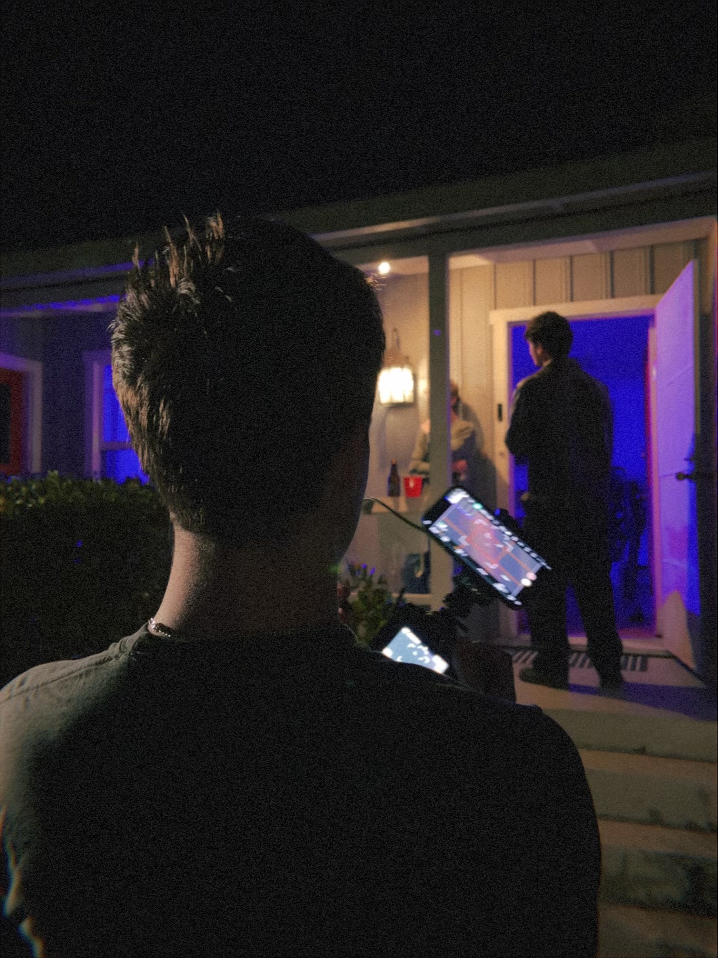 Night exterior · on the monitor